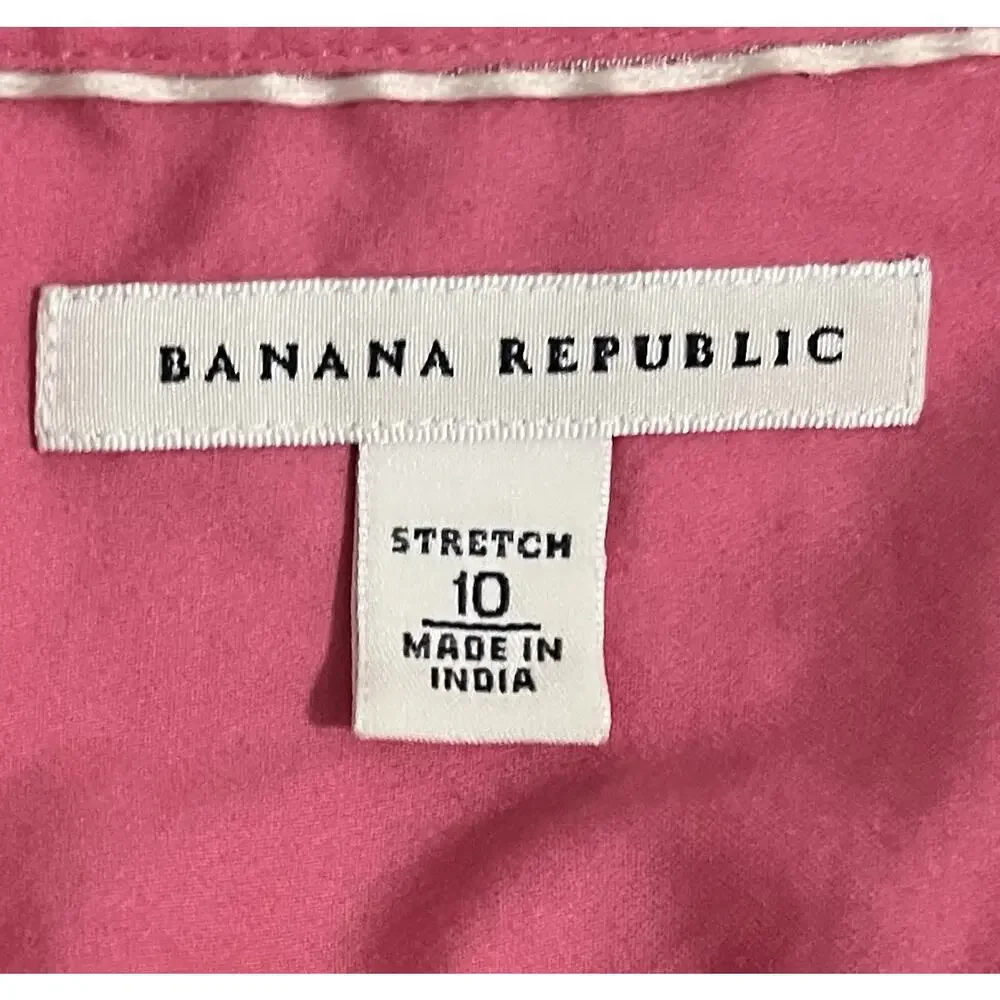 Banana Republic Pink Solid Collared Puff Short Sleeve Stretch Blouse Women's 10